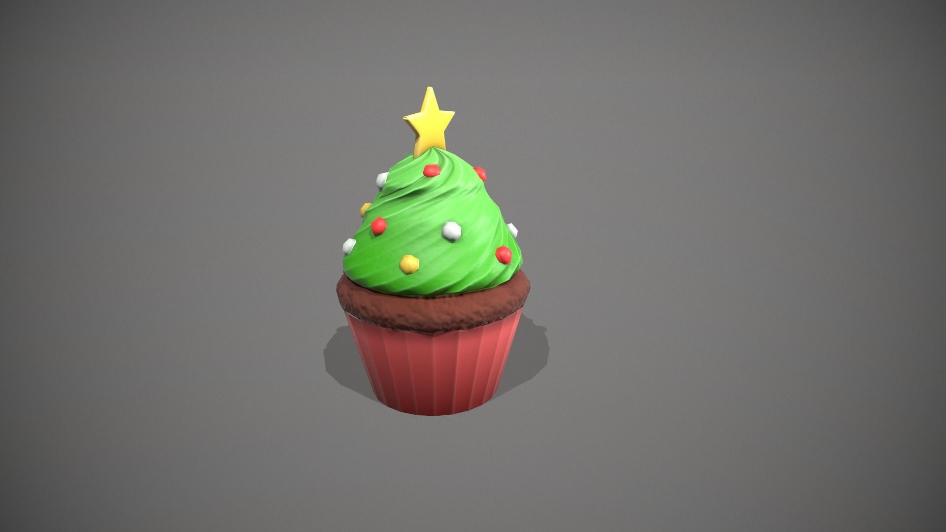 Christmas Tree Cupcake Low-poly 3D model_1