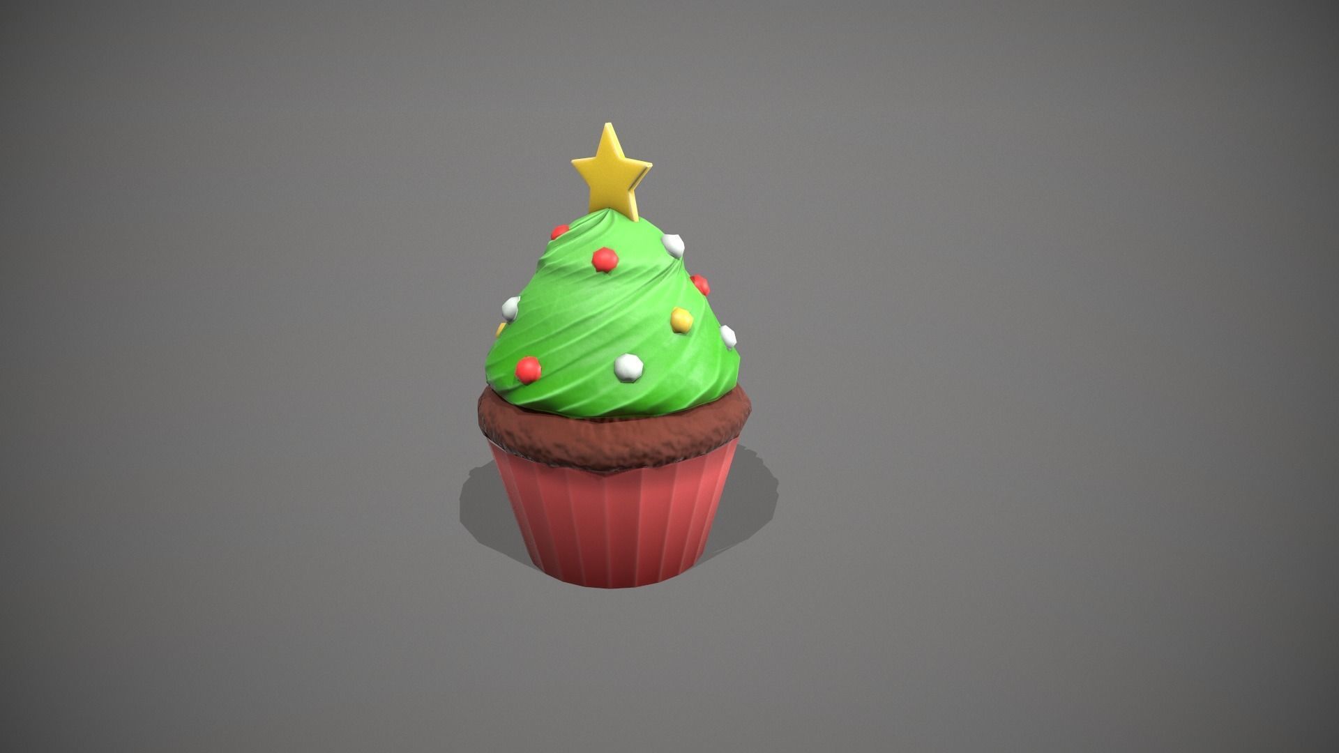 Christmas Tree Cupcake Low-poly 3D model_9