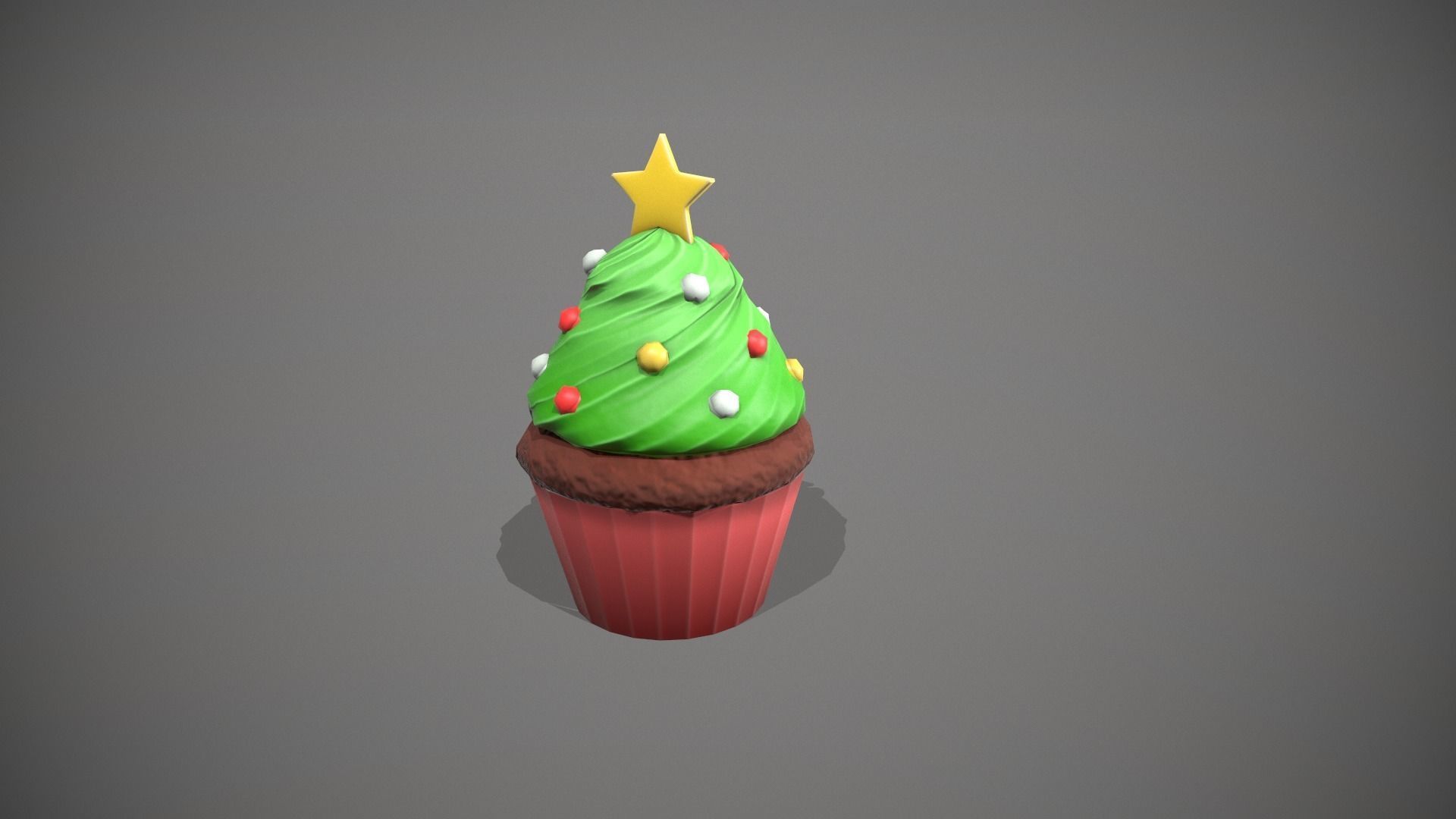 Christmas Tree Cupcake Low-poly 3D model_4