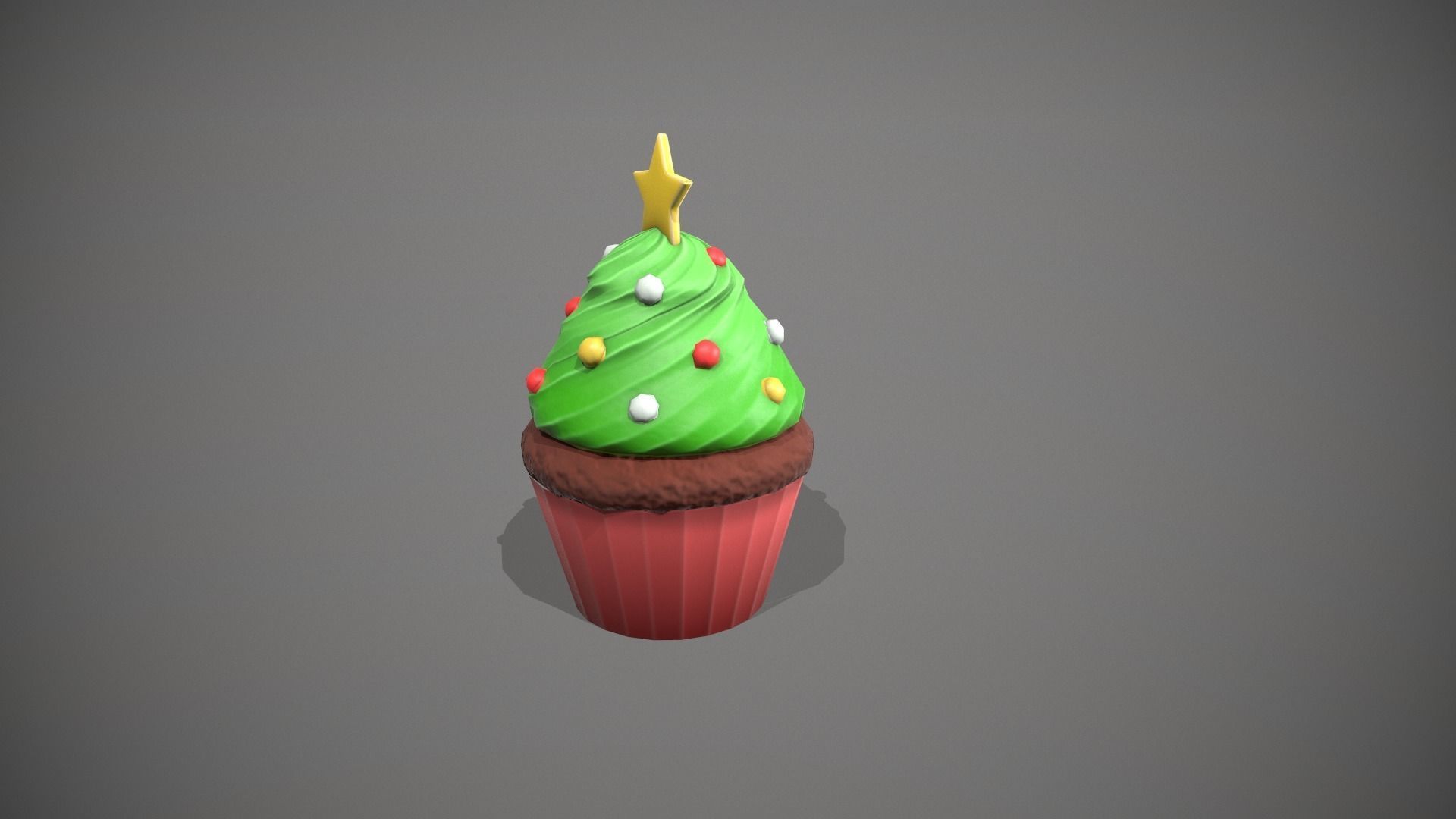 Christmas Tree Cupcake Low-poly 3D model_3