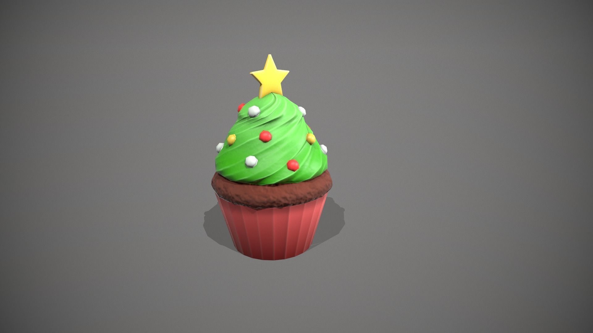 Christmas Tree Cupcake Low-poly 3D model_6