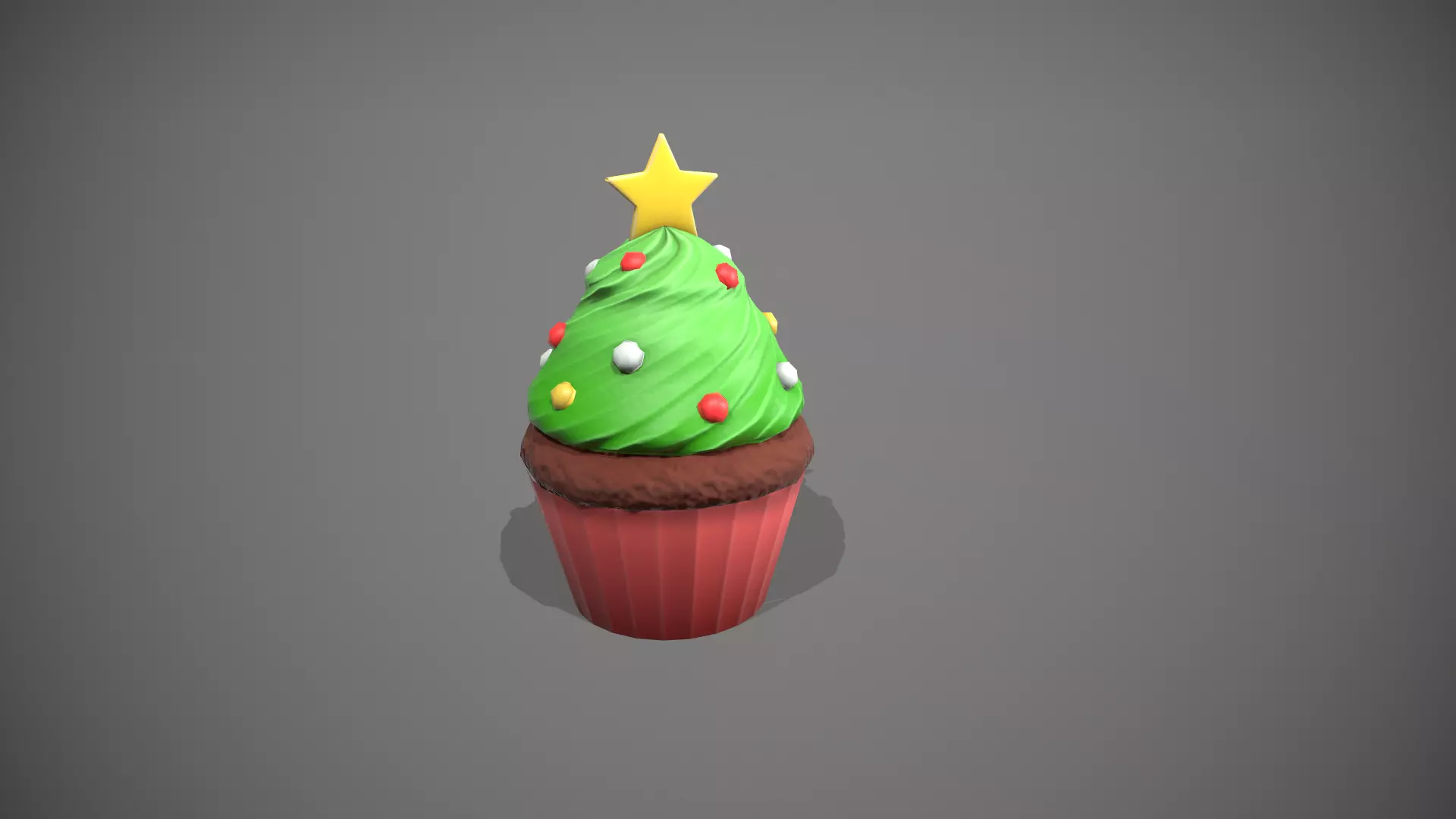 Christmas Tree Cupcake Low-poly 3D model_0