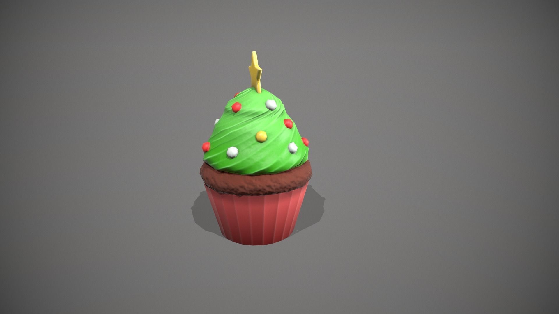 Christmas Tree Cupcake Low-poly 3D model_8