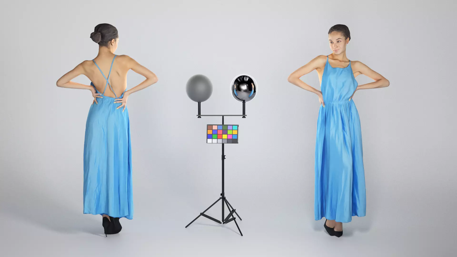 Beautiful woman in blue long dress posing 250 Low-poly 3D model