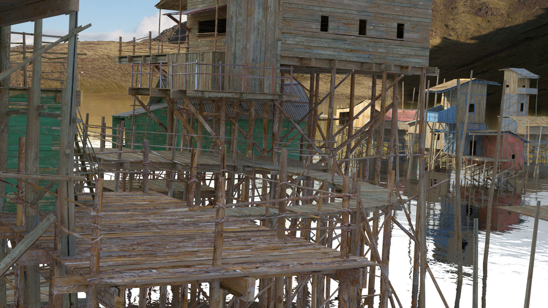 Village on stilts - 3D Pack Kitbash 3D model_7