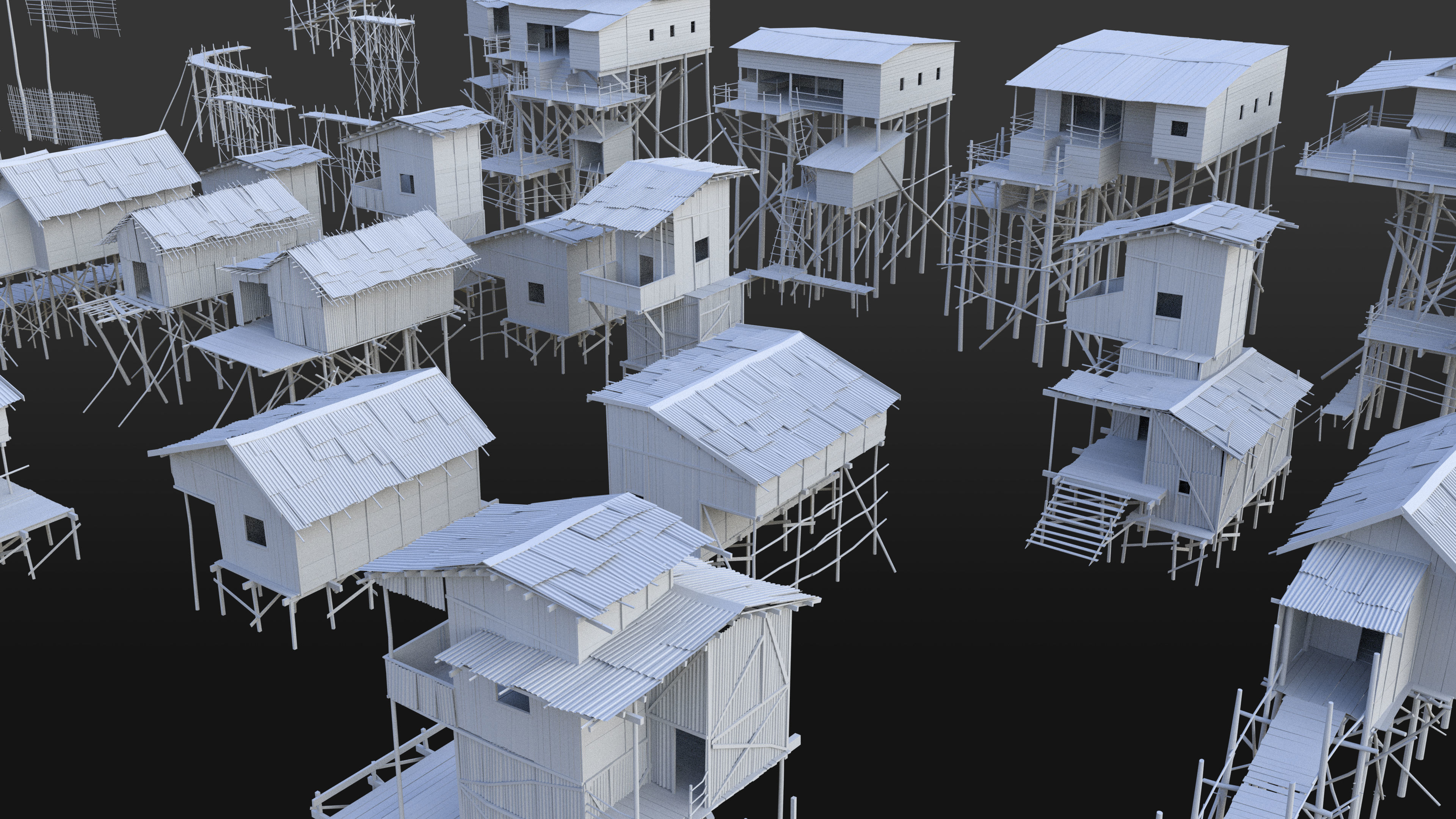 Village on stilts - 3D Pack Kitbash 3D model_1