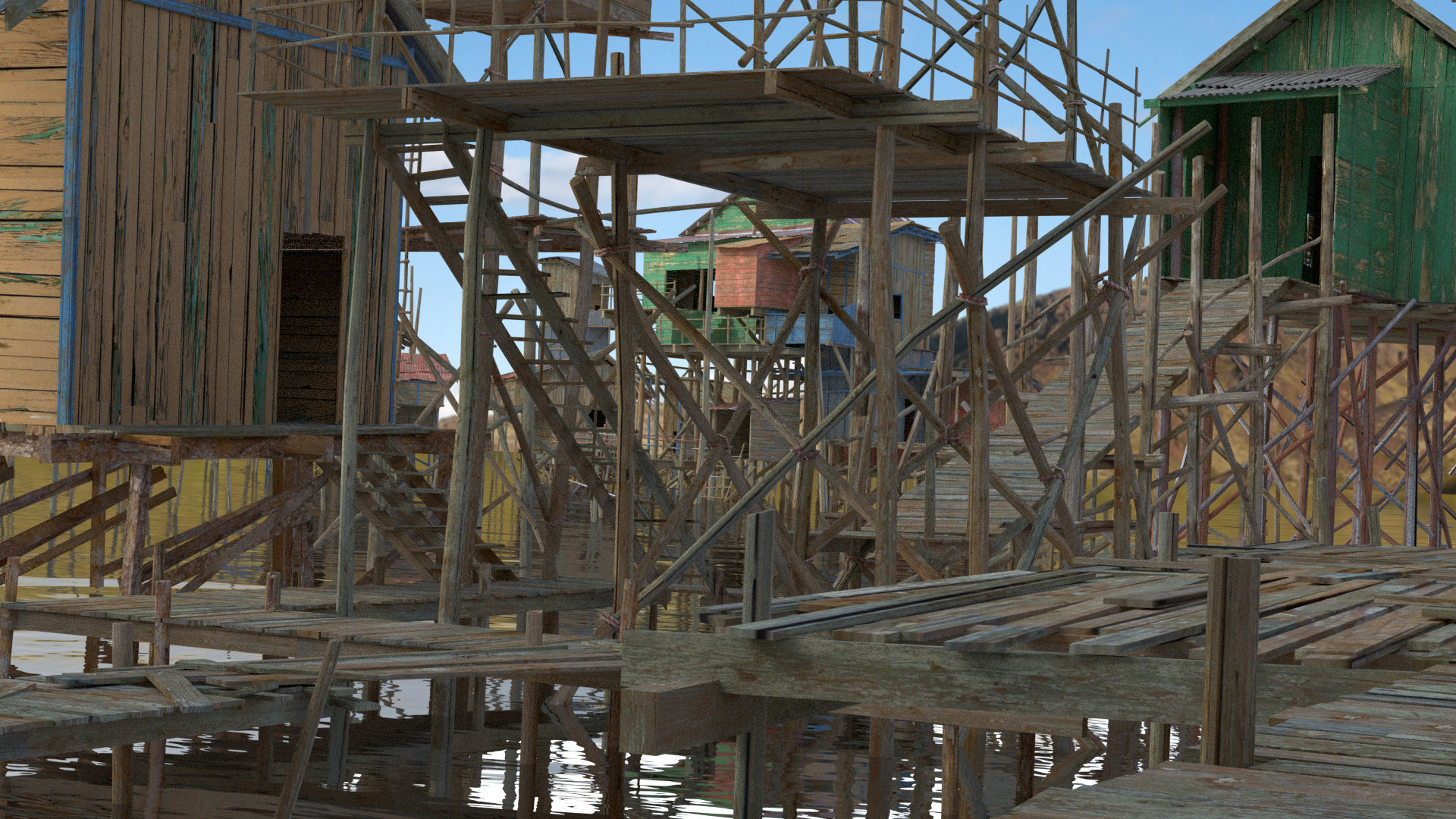 Village on stilts - 3D Pack Kitbash 3D model_8