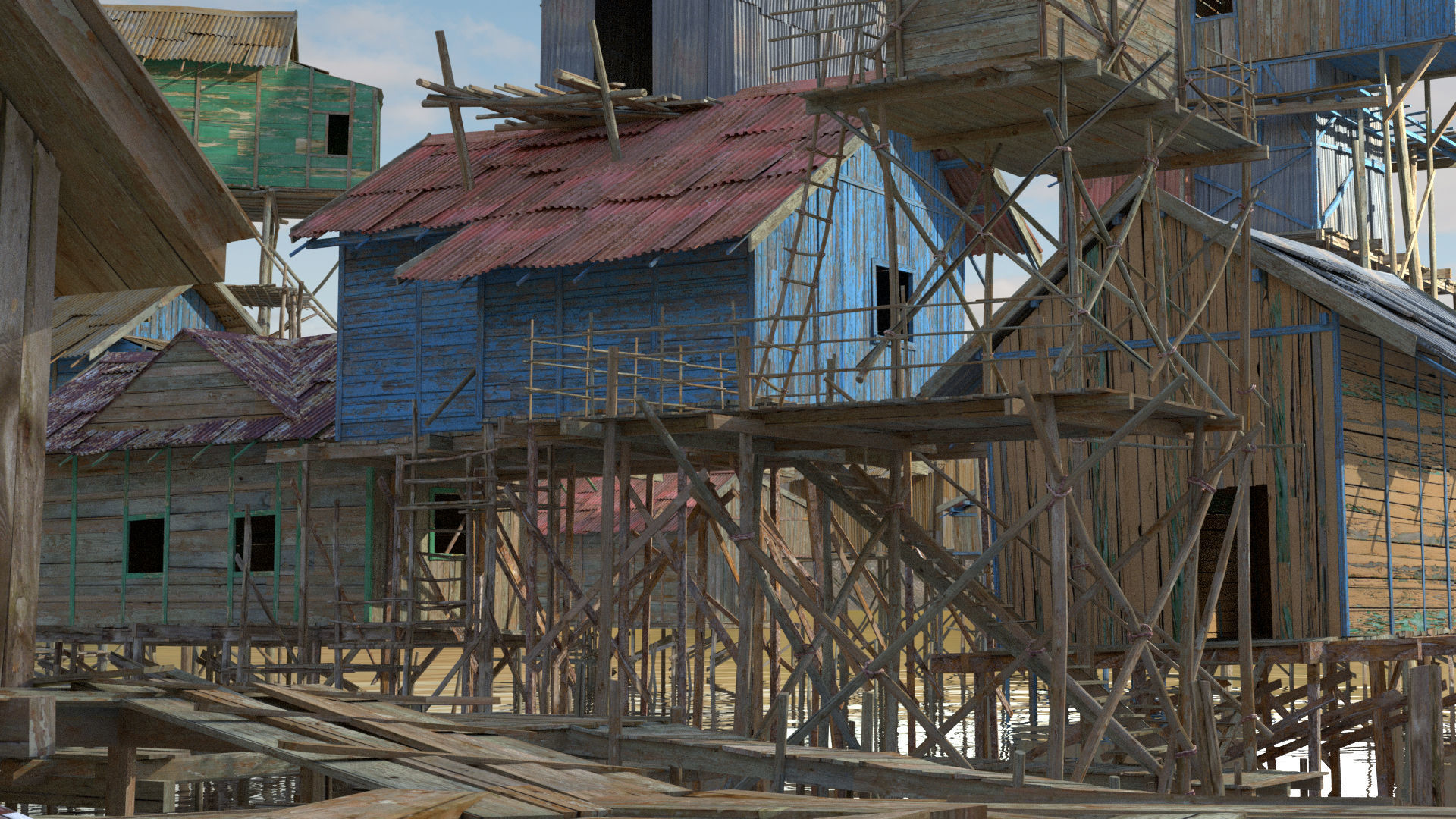 Village on stilts - 3D Pack Kitbash 3D model_6
