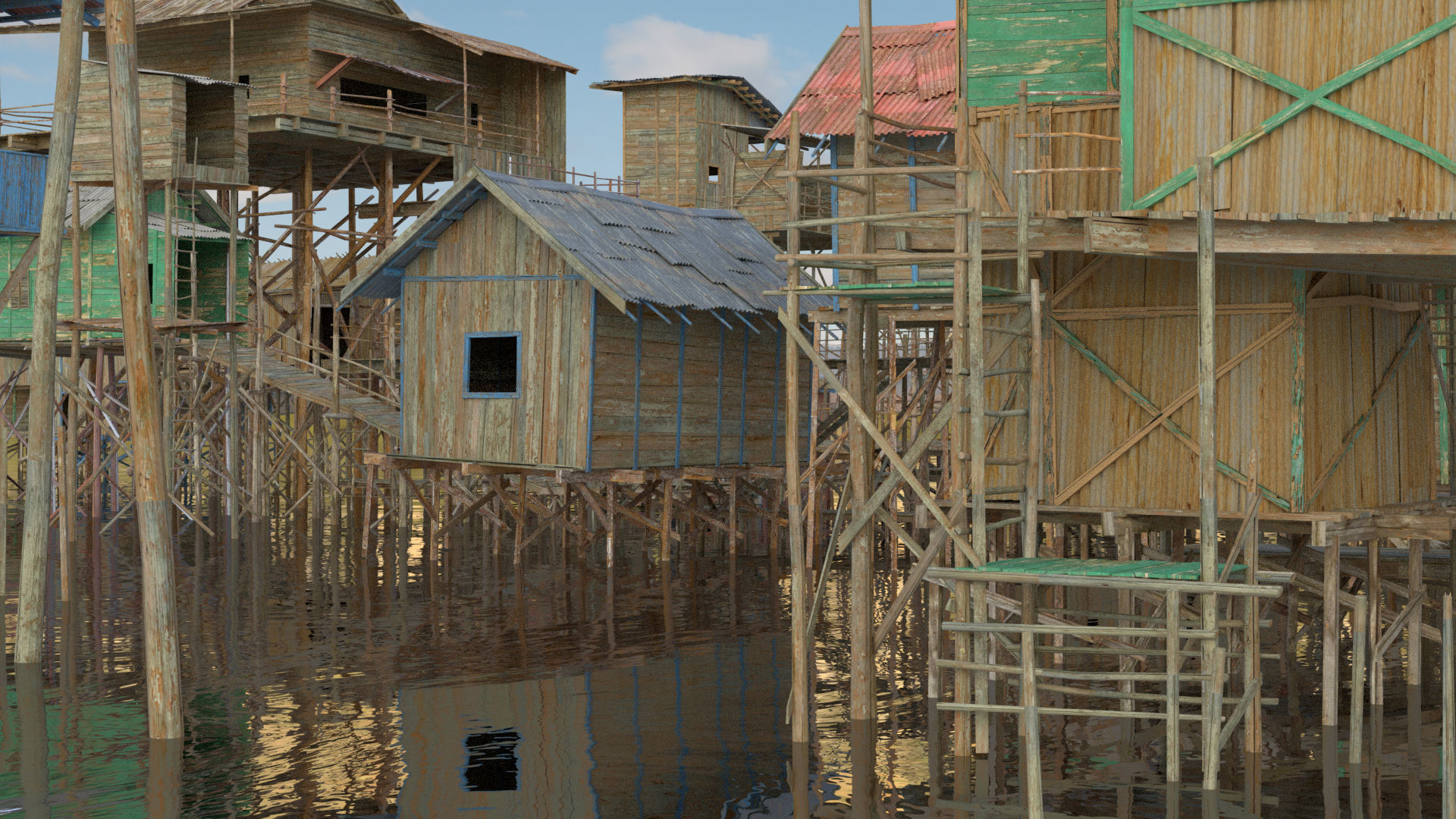 Village on stilts - 3D Pack Kitbash 3D model_4