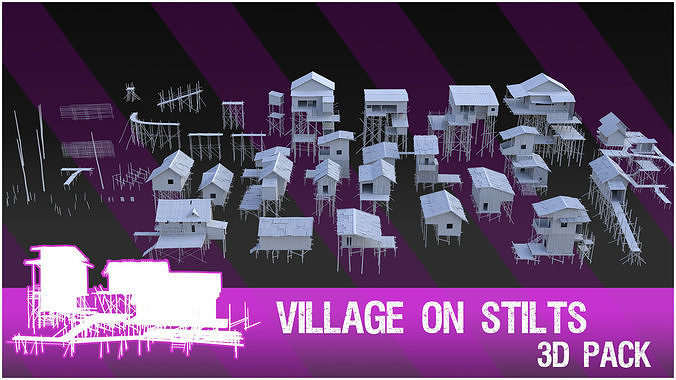 Village on stilts - 3D Pack Kitbash 3D model