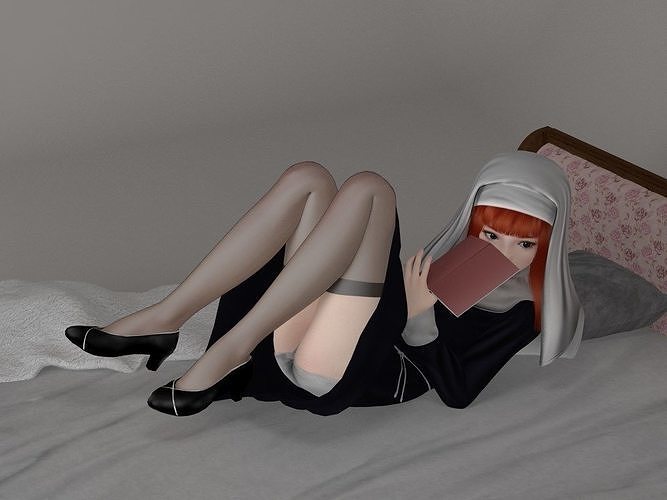 Olivia in nun outfit pose 03 3D model