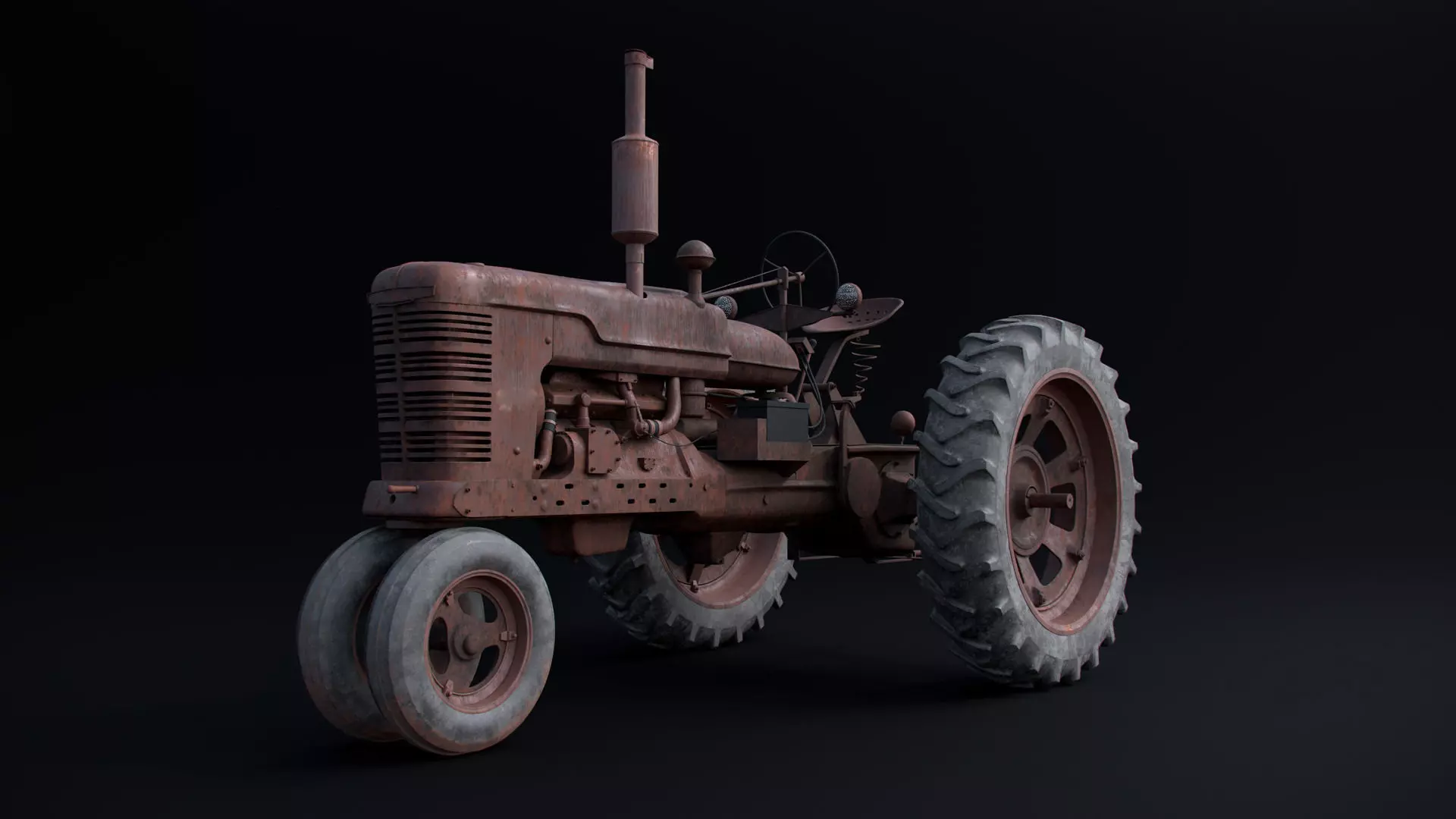 Old Tractor Model with Rusty Textures 3D model_0