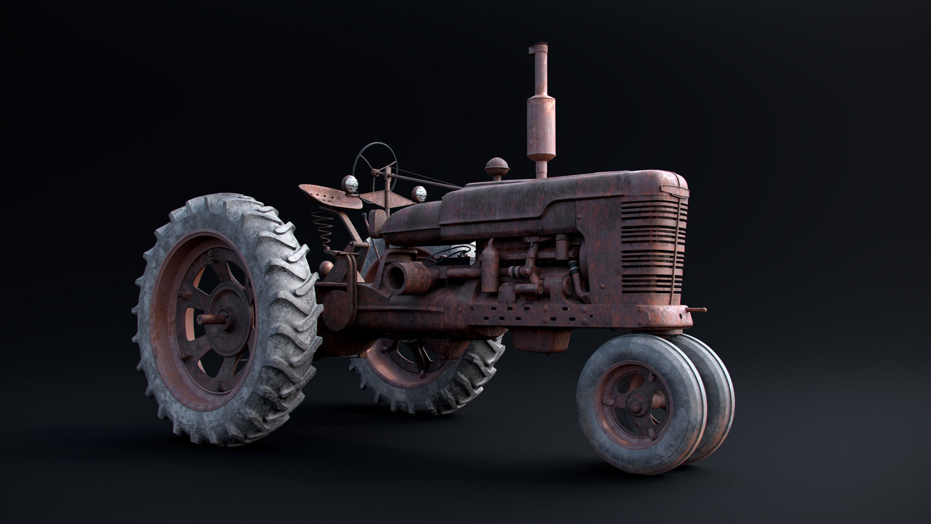 Old Tractor Model with Rusty Textures 3D model_2