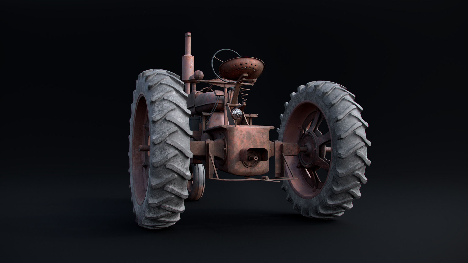 Old Tractor Model with Rusty Textures 3D model_1
