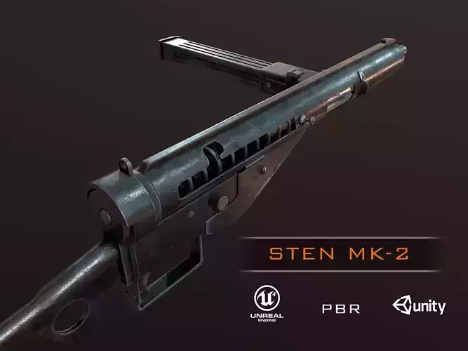 STEN Mk2 ww2 british smg pbr Low-poly 3D model