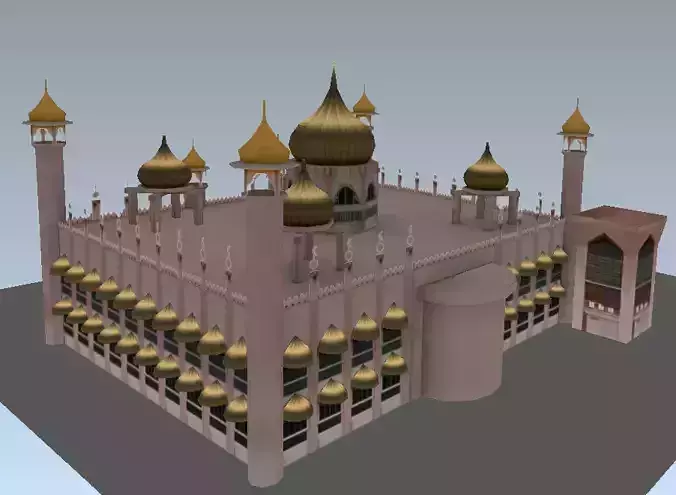 Lowpoly mosque model islamic with golden domes Low-poly 3D model