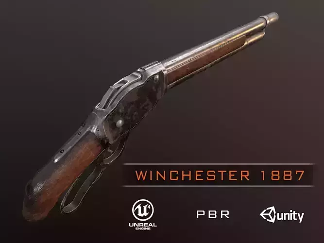 Winchester 1887 shotgun ww2 pbr Low-poly 3D model