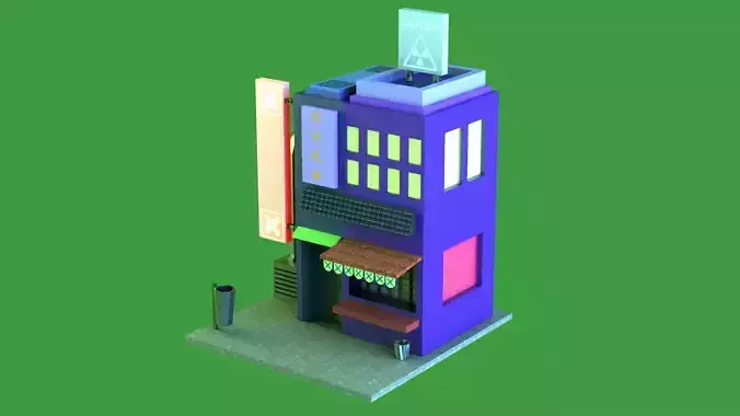 Cyberpunk Low poly building for mobile videogames