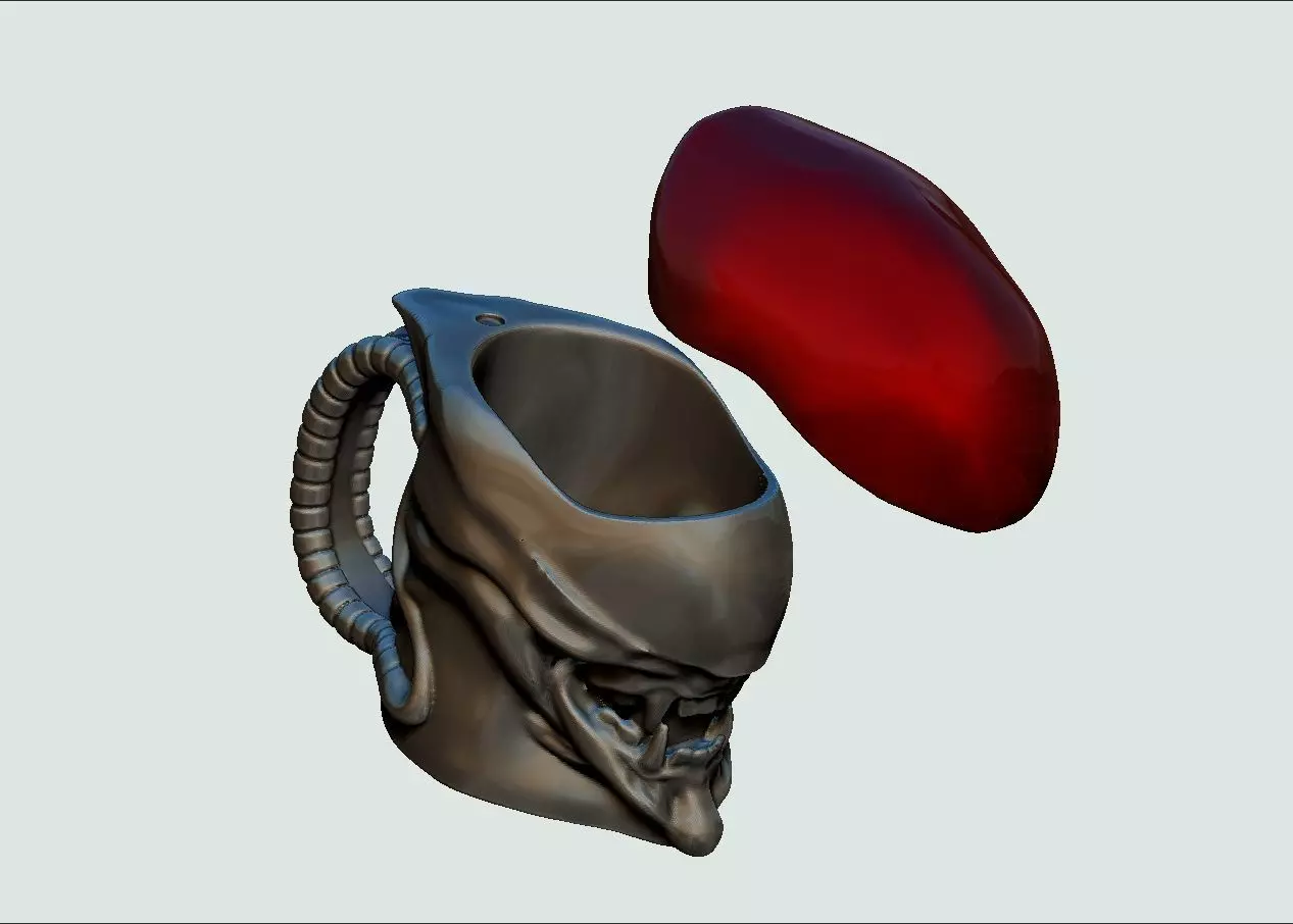 alien xenomorph head mug cup with separated lid cover 3D print model