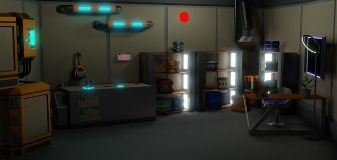 sci - fi 3D low poly furniture models Free  Free low-poly 3D model