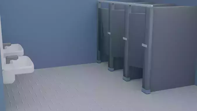 Low poly Bathroom public restroom with two stalls and sink
