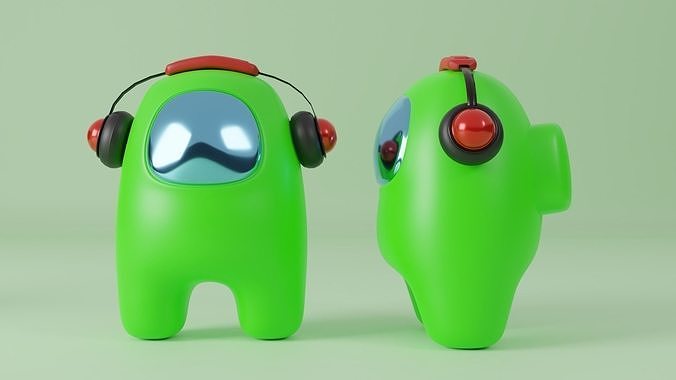 Among Us Light Green with Headphone 3D model