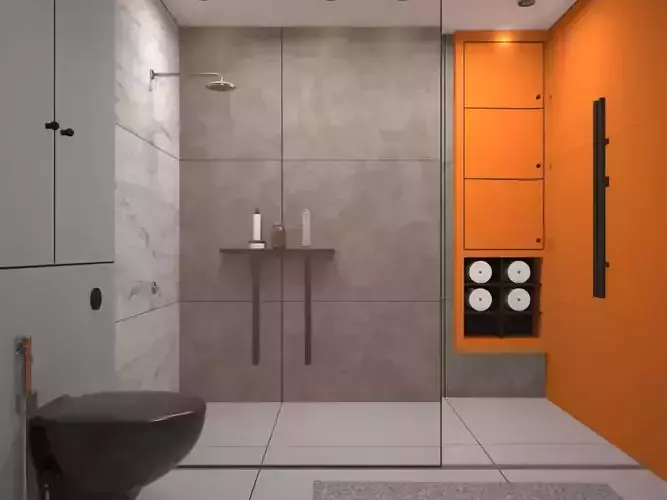 Bathroom modern with orange accents