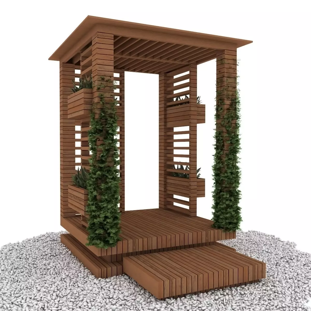 alcoves wooden gazebo with plants 3D model_0