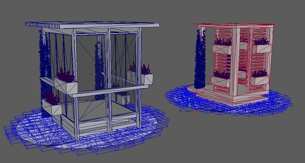 alcoves wooden gazebo with plants 3D model_4