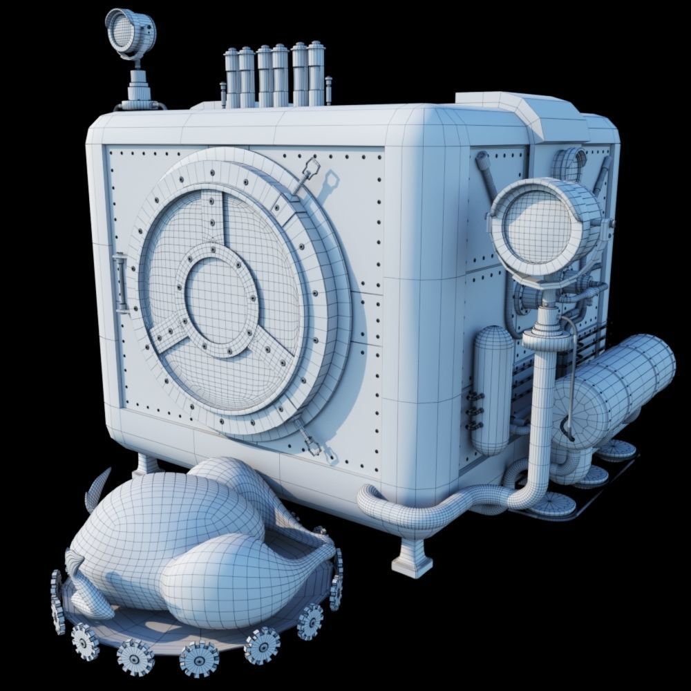 Cute chick and SteamPunk oven 3D model_13