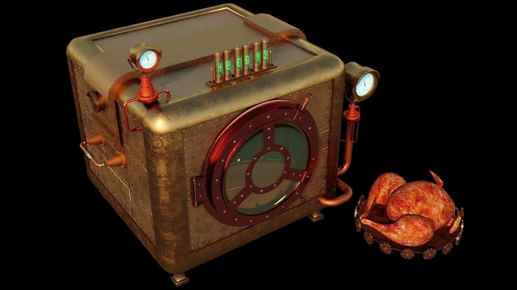 Cute chick and SteamPunk oven 3D model_4