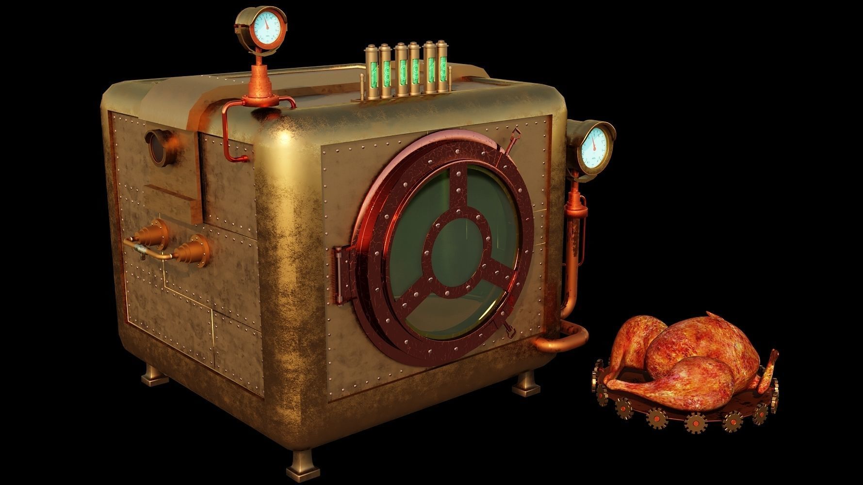 Cute chick and SteamPunk oven 3D model_3