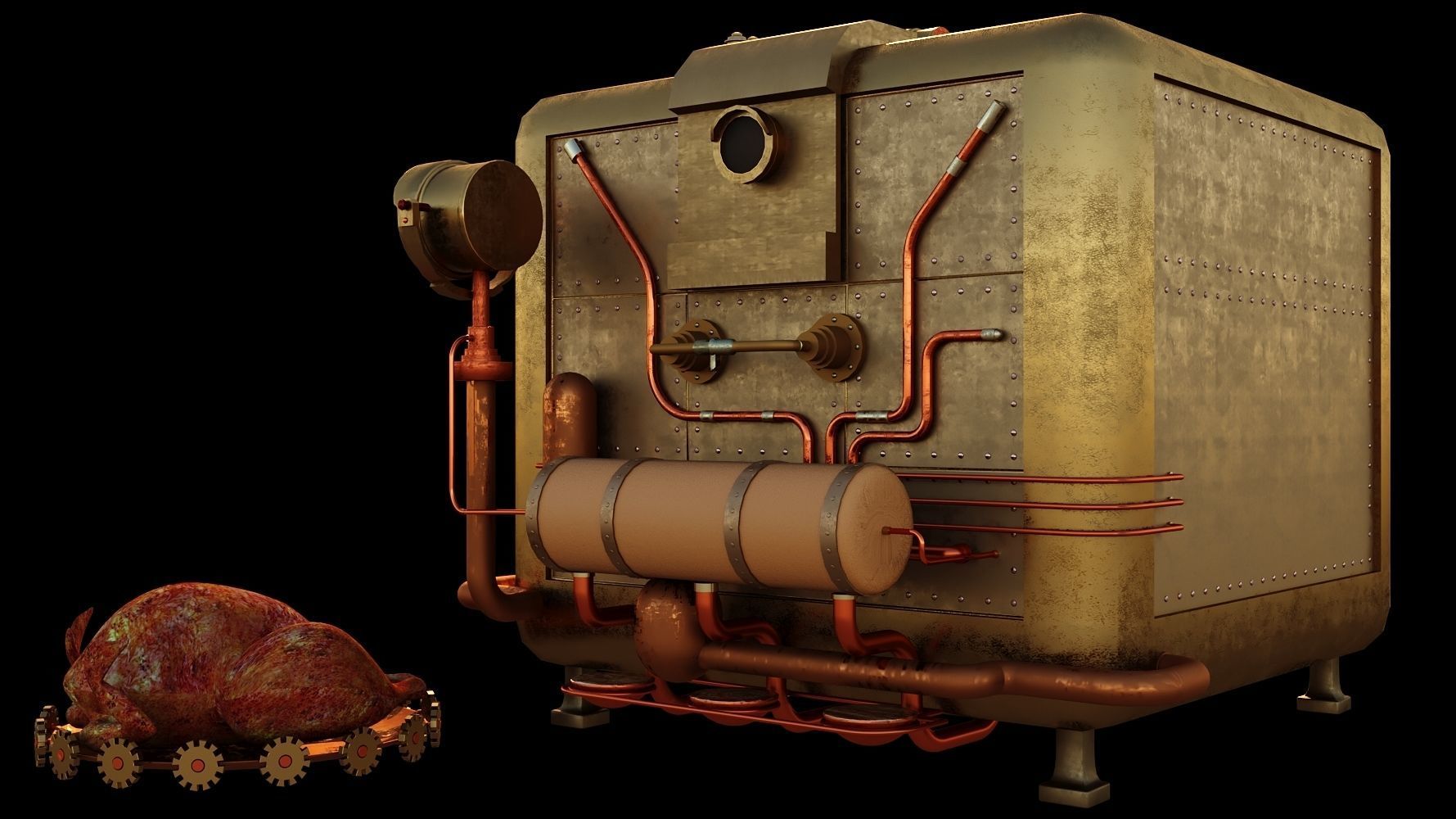 Cute chick and SteamPunk oven 3D model_5