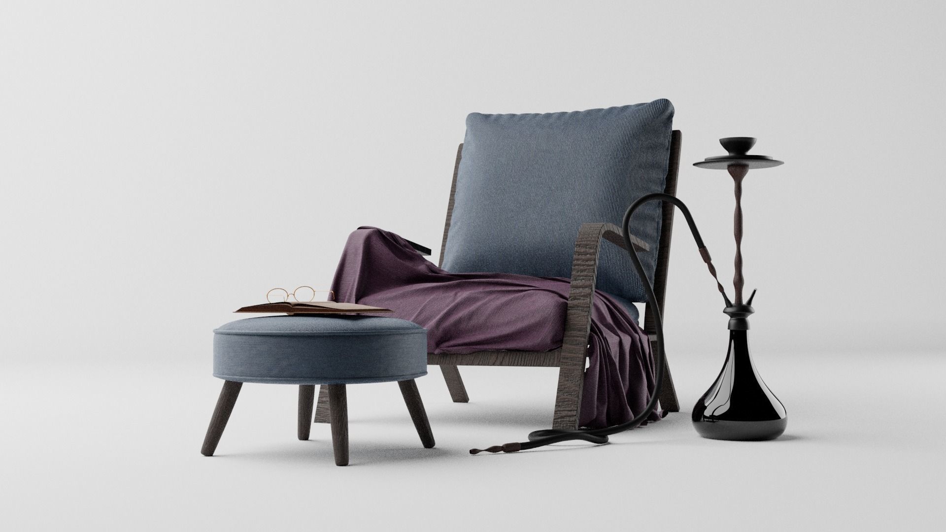 Fireplace chair with pillows and lamp 3D model_4