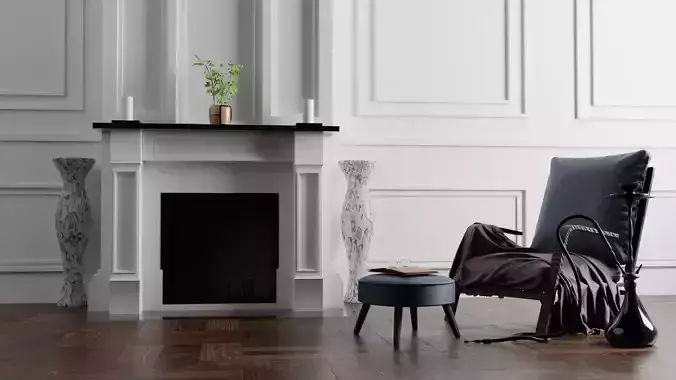 Fireplace chair with pillows and lamp