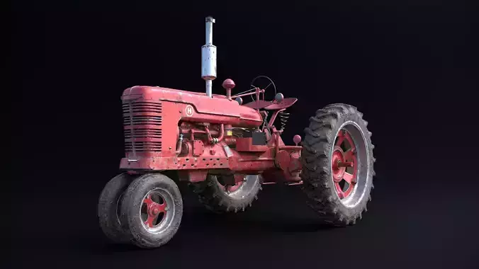 Old Tractor Model with Dirty Textures and Controllers 3D model