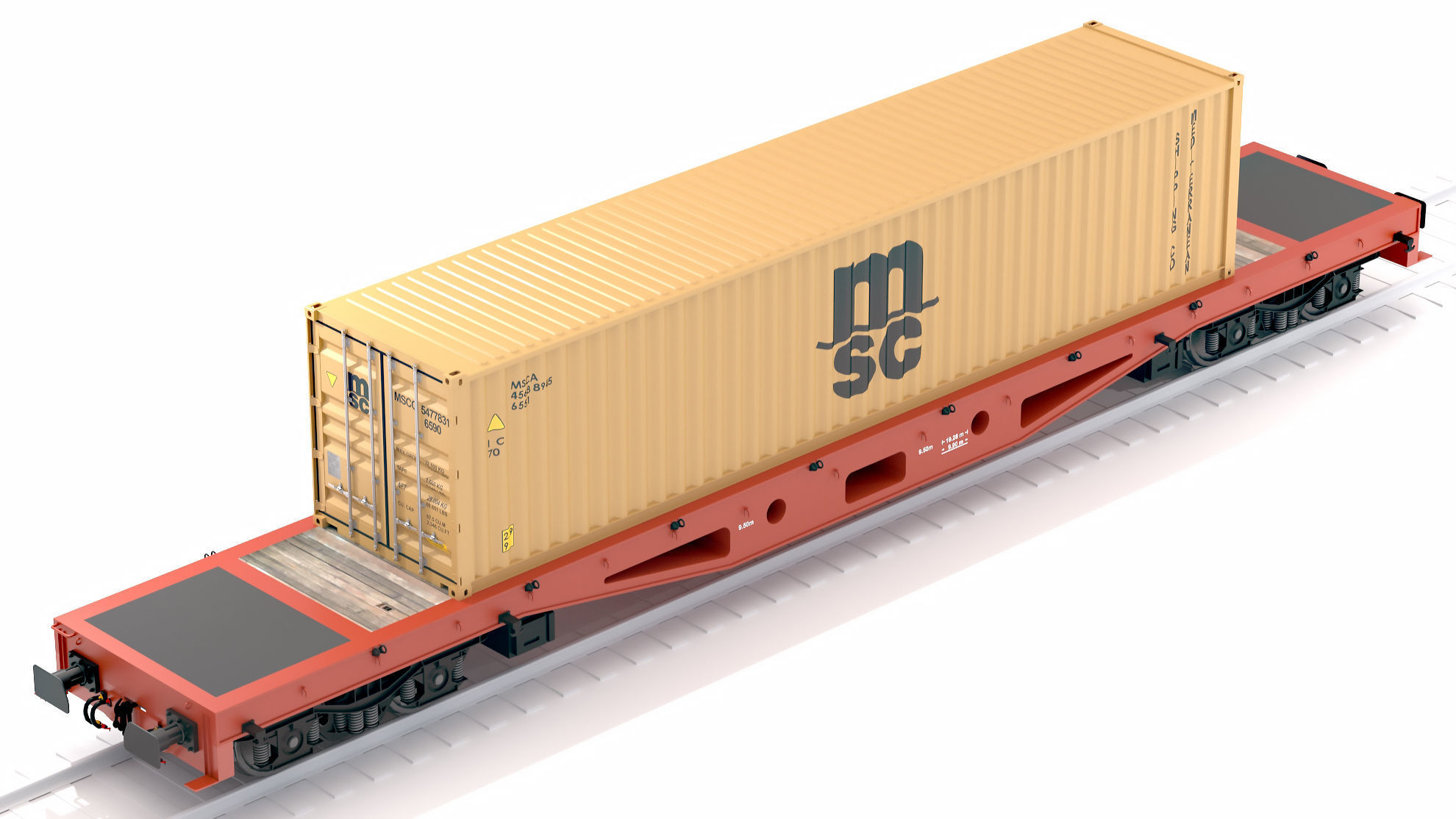 Flat Rail Car Mediterranean Shipping Company MSC Container 3D model_4