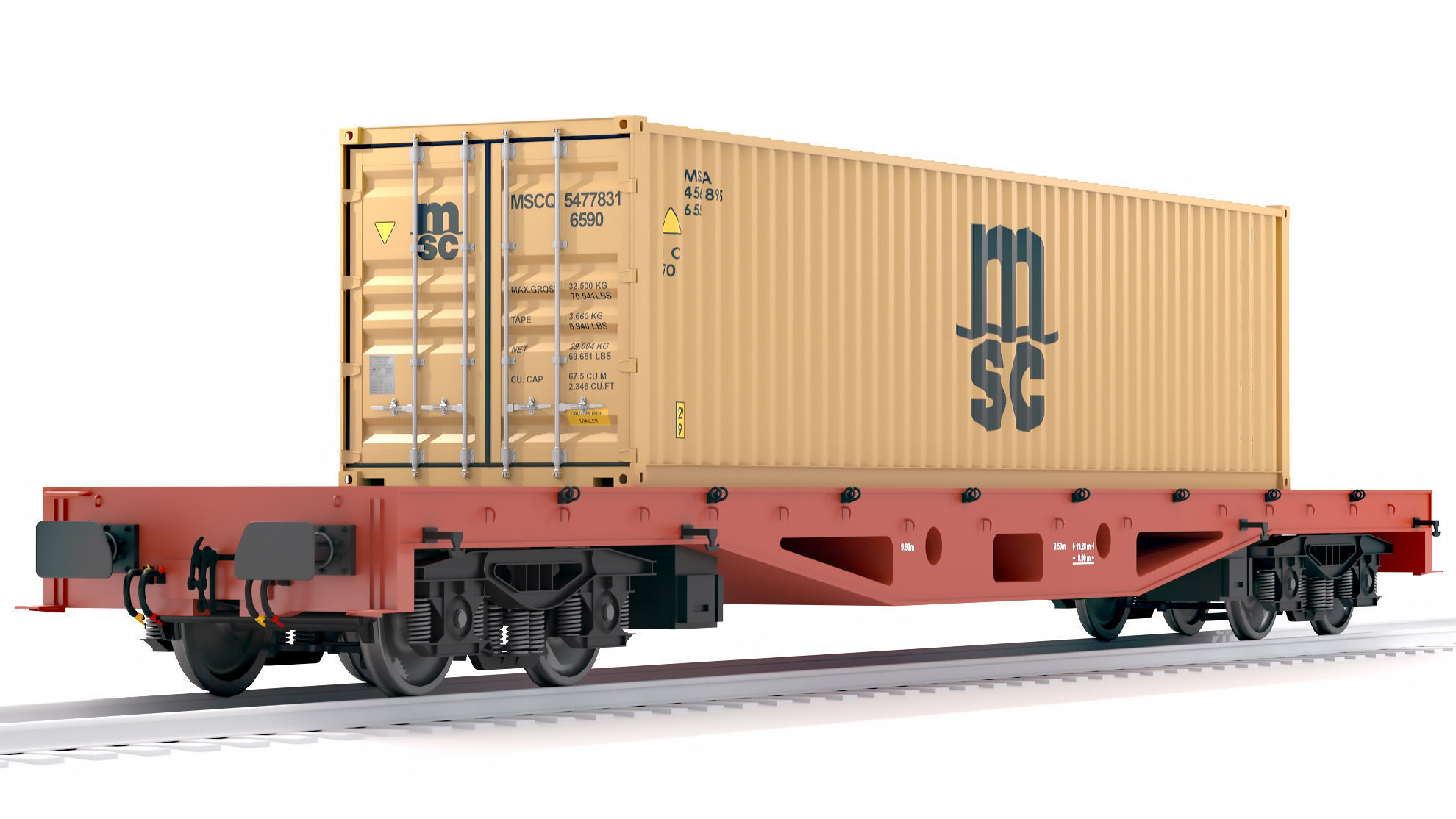 Flat Rail Car Mediterranean Shipping Company MSC Container 3D model_2