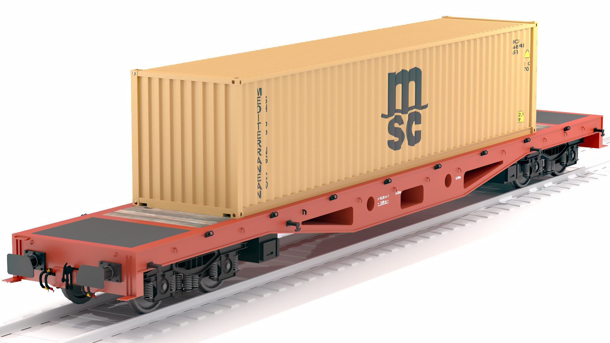 Flat Rail Car Mediterranean Shipping Company MSC Container 3D model_5
