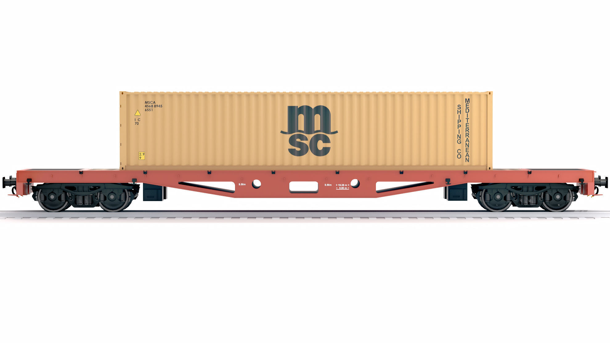 Flat Rail Car Mediterranean Shipping Company MSC Container 3D model_6
