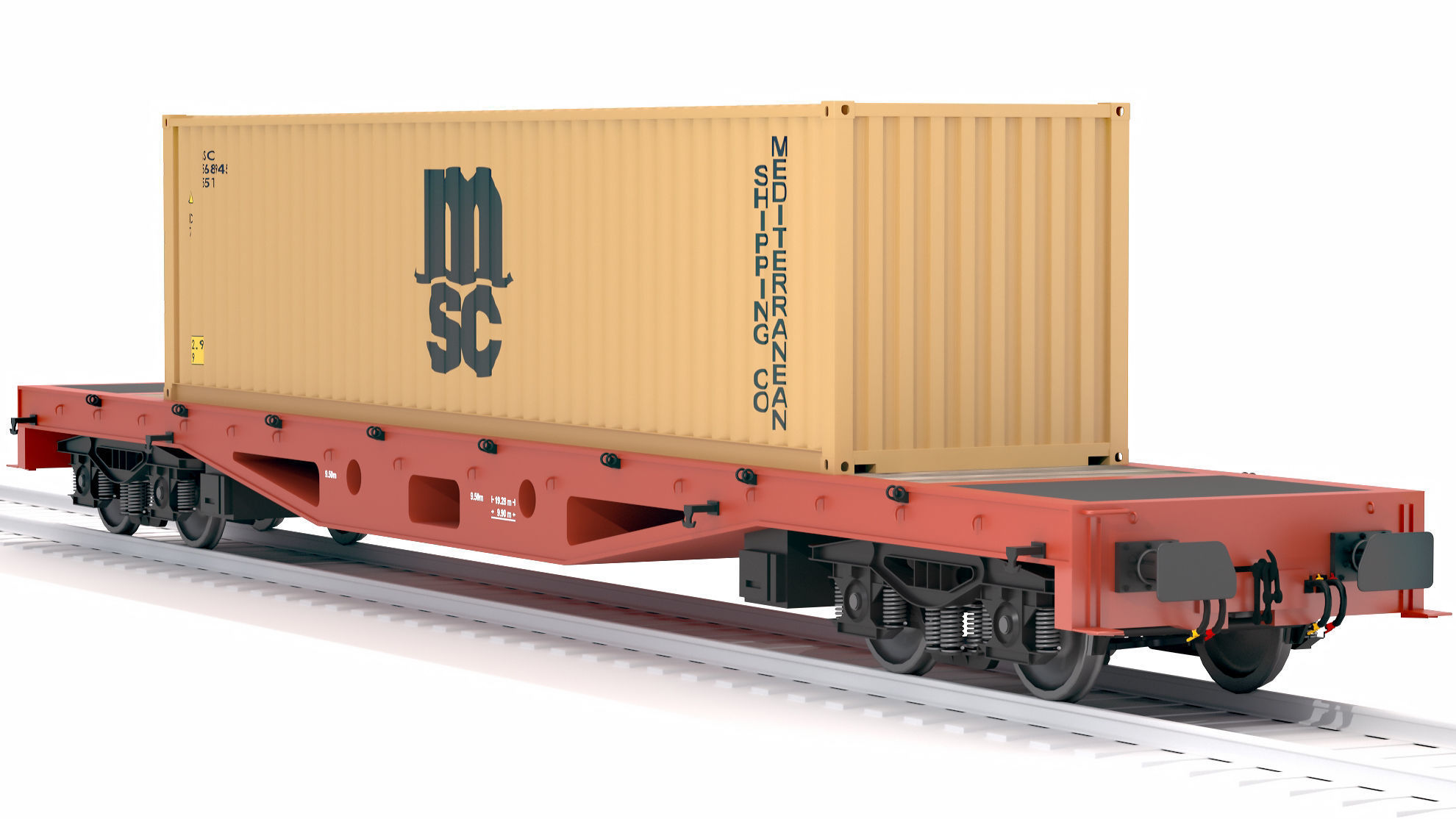 Flat Rail Car Mediterranean Shipping Company MSC Container 3D model_3