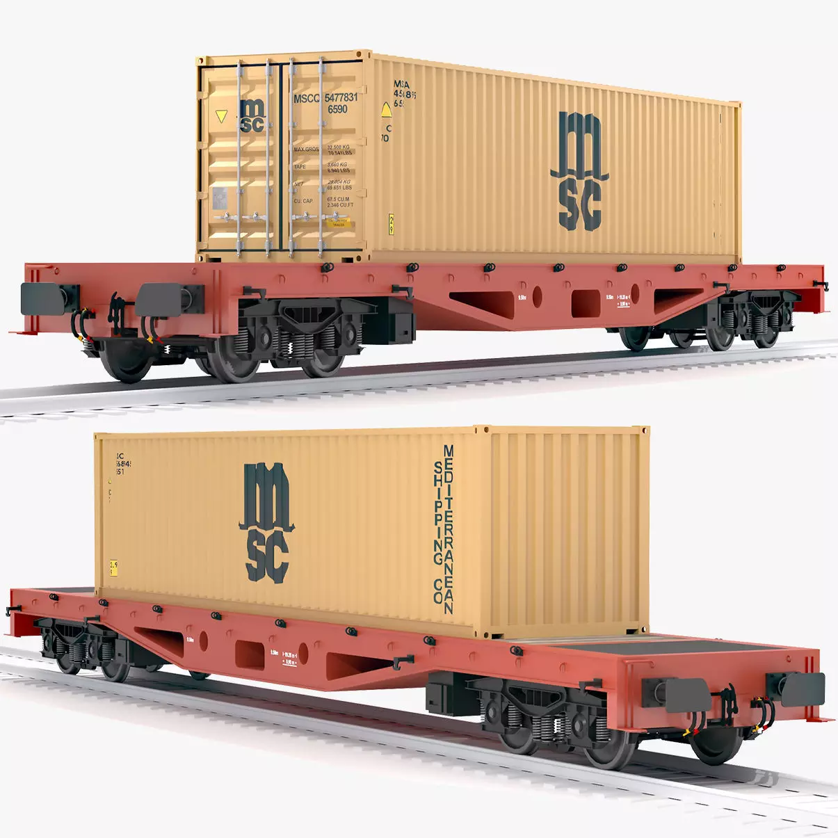 Flat Rail Car Mediterranean Shipping Company MSC Container 3D model_0