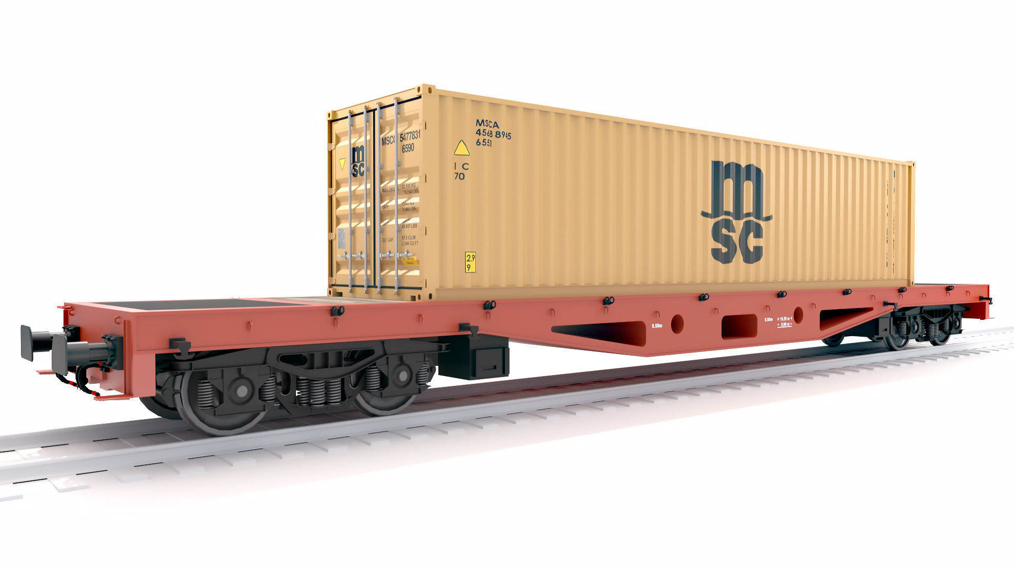 Flat Rail Car Mediterranean Shipping Company MSC Container 3D model_1
