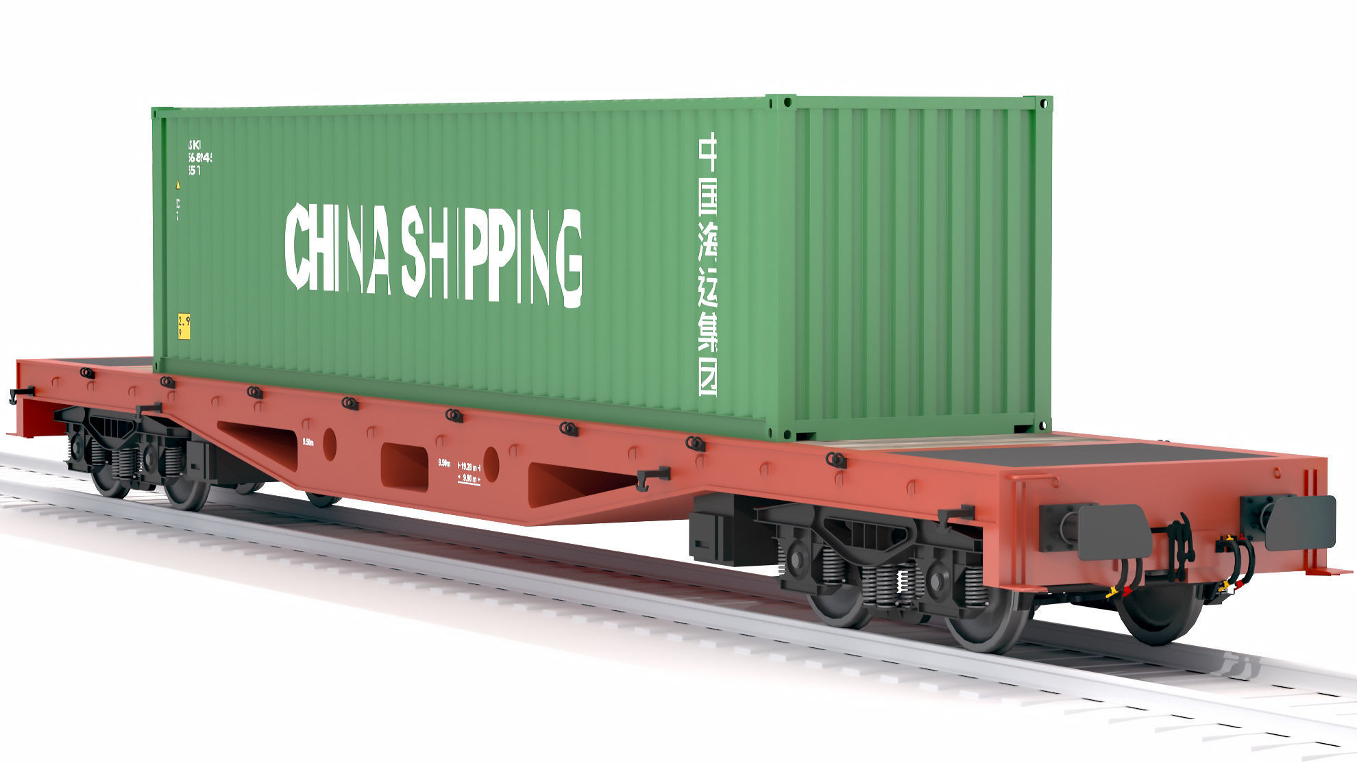 Flat Rail Car China Shipping Container 3D model_3