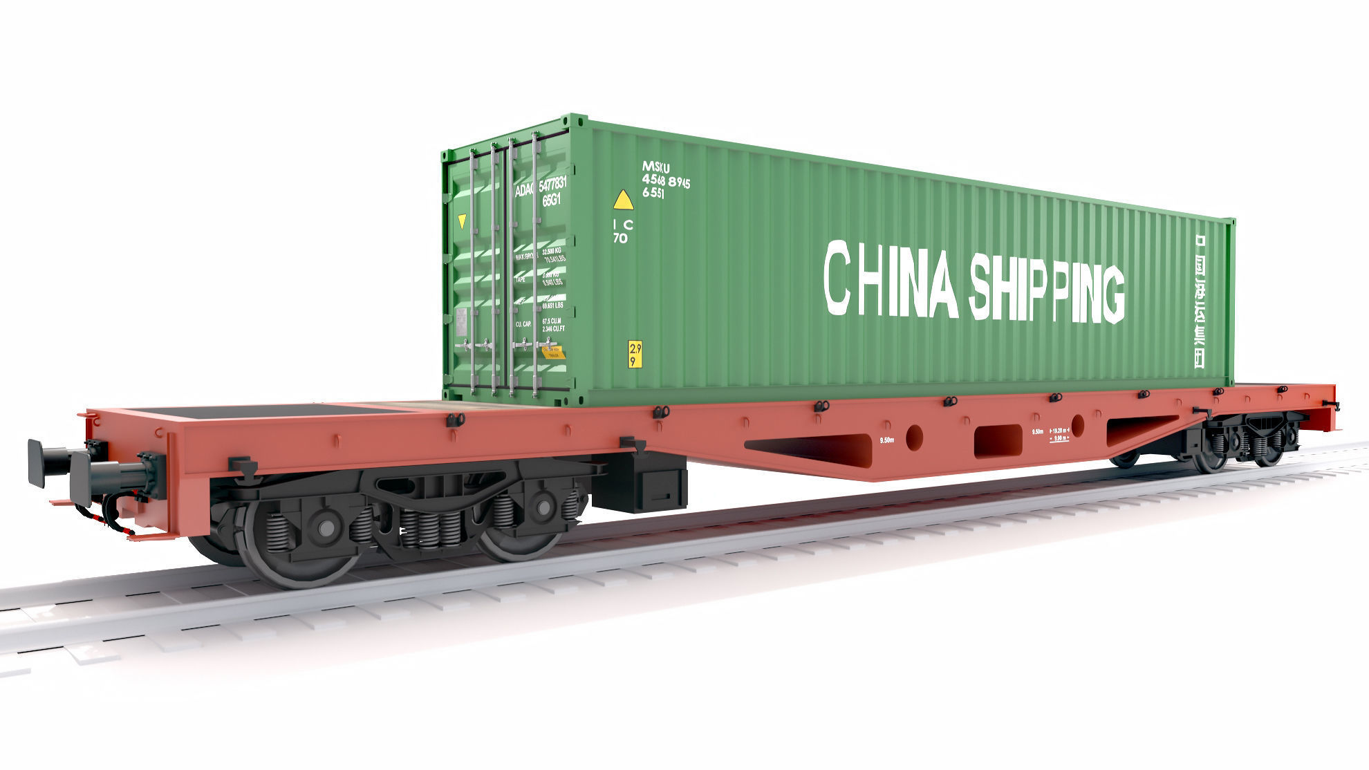 Flat Rail Car China Shipping Container 3D model_1