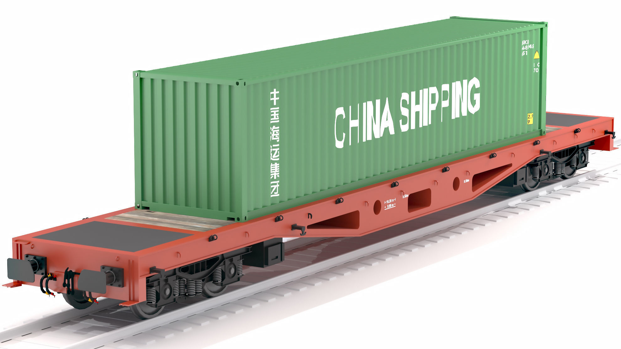 Flat Rail Car China Shipping Container 3D model_5