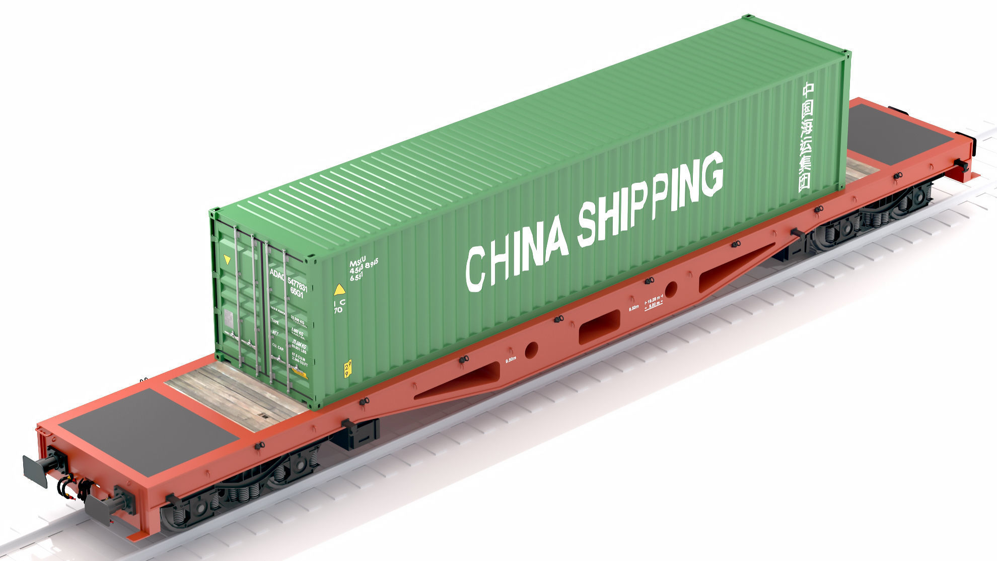 Flat Rail Car China Shipping Container 3D model_4