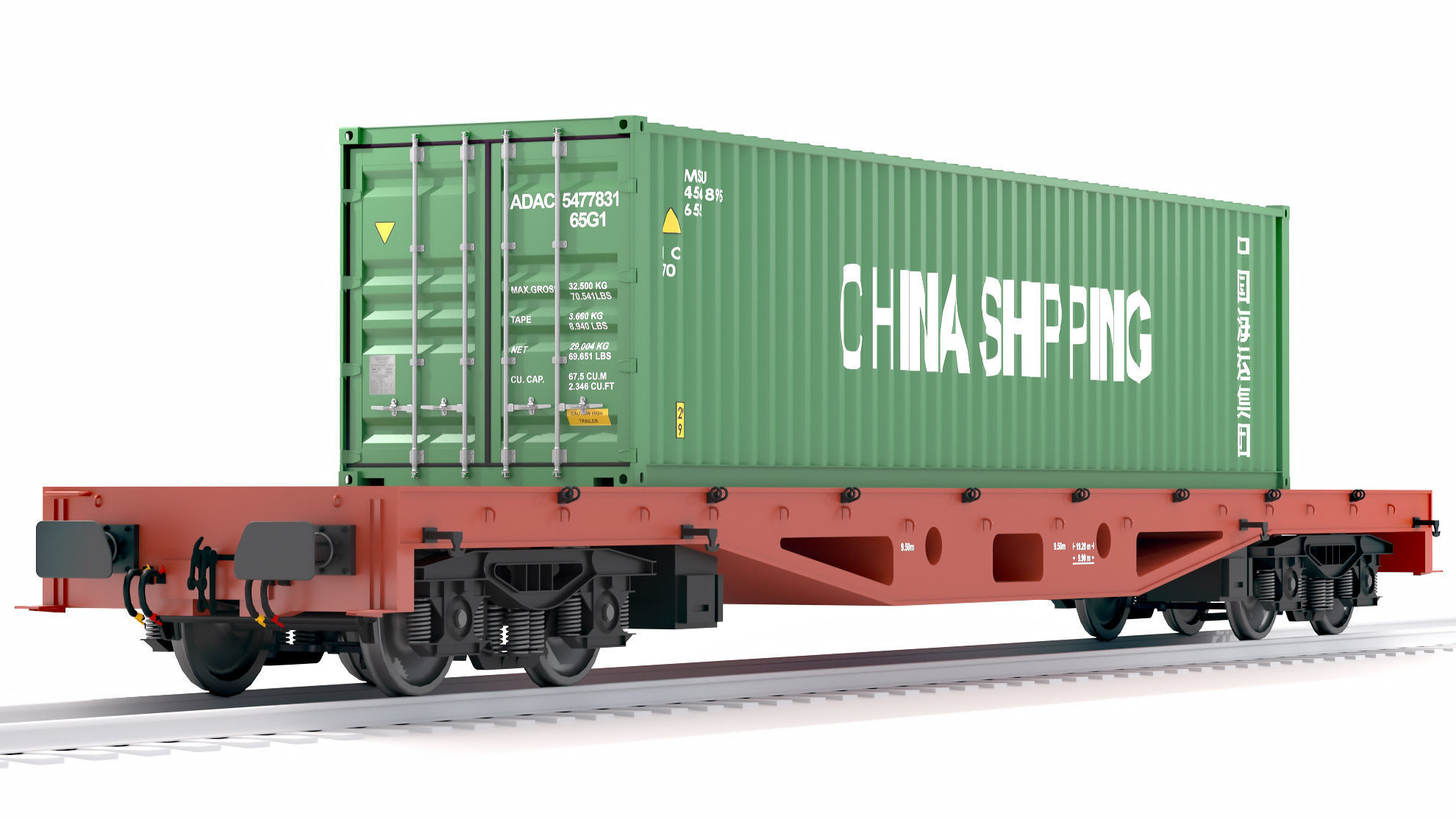 Flat Rail Car China Shipping Container 3D model_2