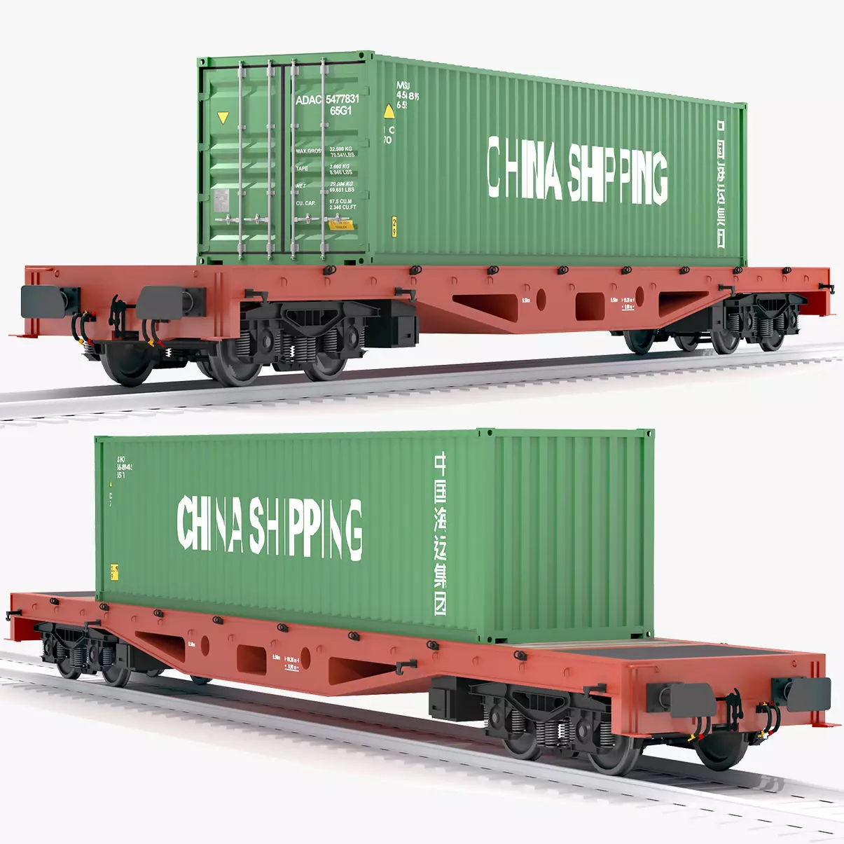 Flat Rail Car China Shipping Container 3D model_0