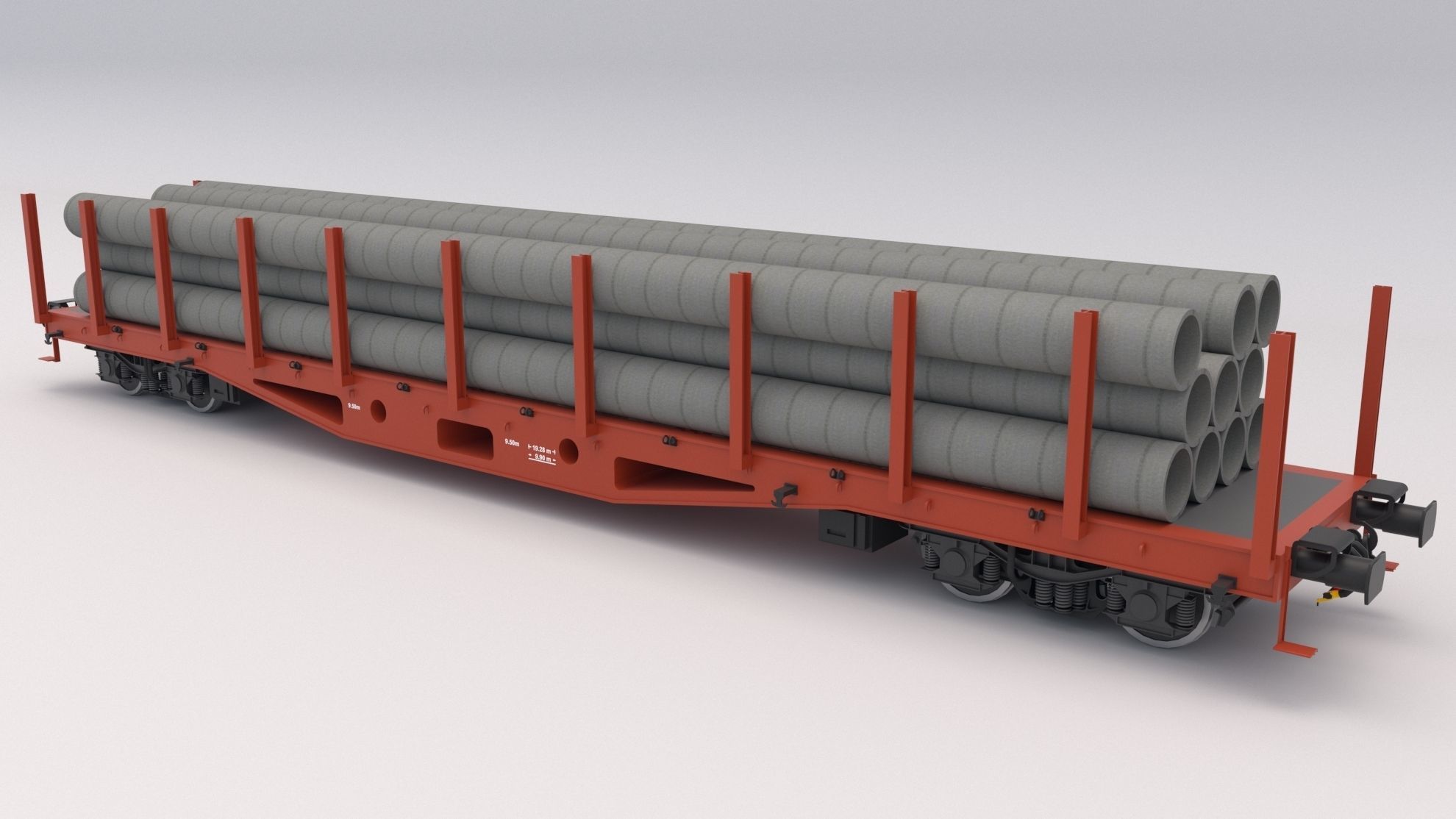 Flat Rail Car with pipes 3D model_1